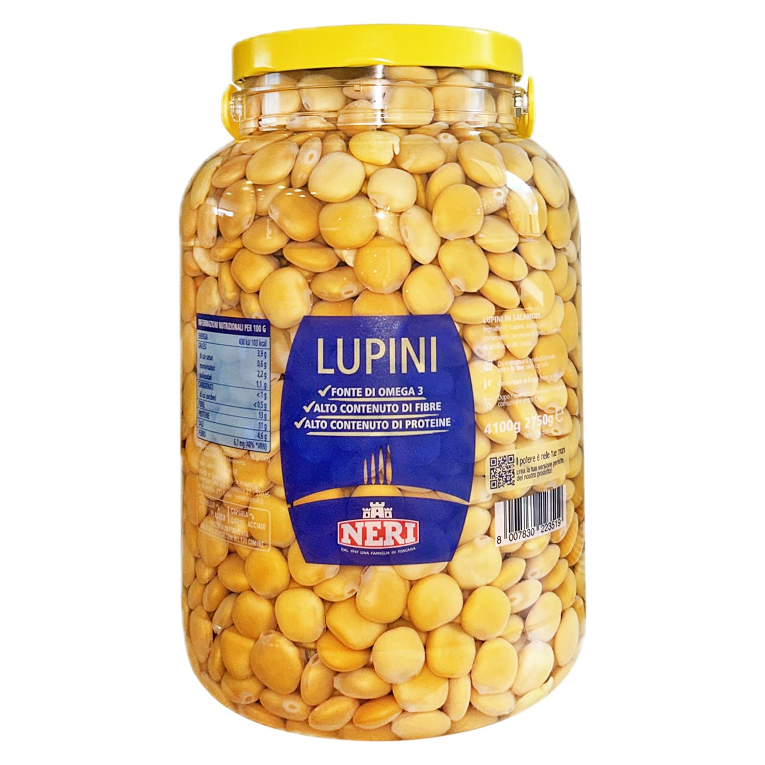 NERI Sottoli - Lupini in Brine | Ideali per tutte le ricette, ottimo spuntino aperitivo | 1 Pacco 4100g